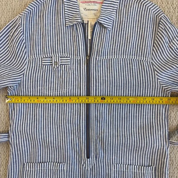 Anthro Cartonnier Blue and White Railroad Stripe Utility Jumpsuit, Size Medium - Picture 8 of 16